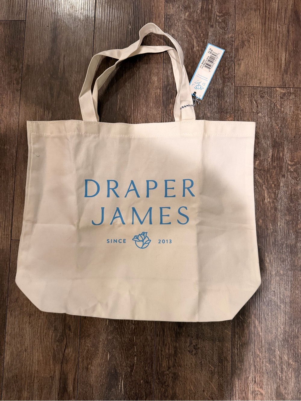Draper James Cream Tote with Light Blue Logo